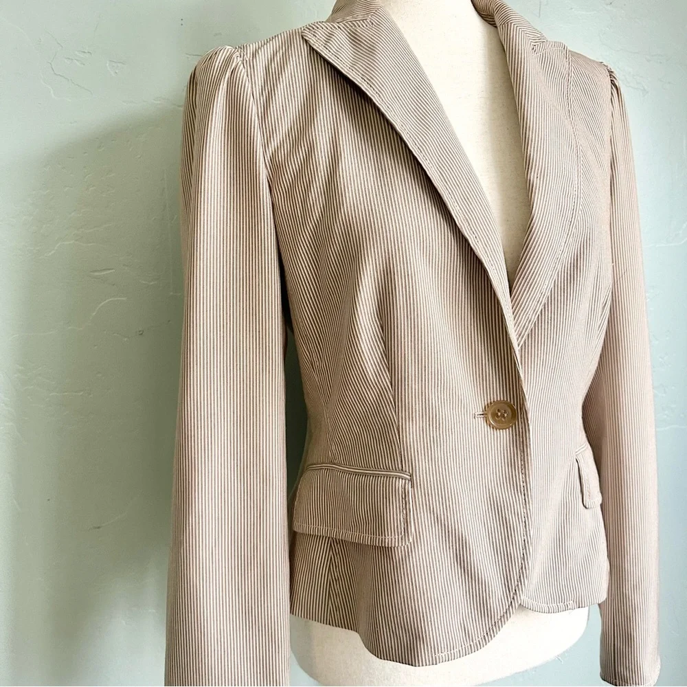 The Limited Y2K Women’s Tan Beige Striped Blazer Jacket Size 4 Business Casual‎